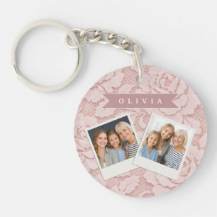 Personalised Blush Pink Lace Floral Romantic Key Ring
