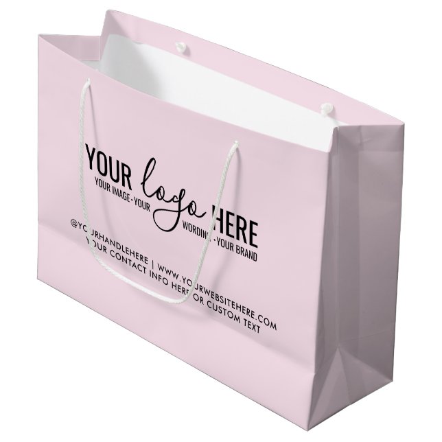 Personalised Blush Pink Logo Business Company Large Gift Bag (Front Angled)