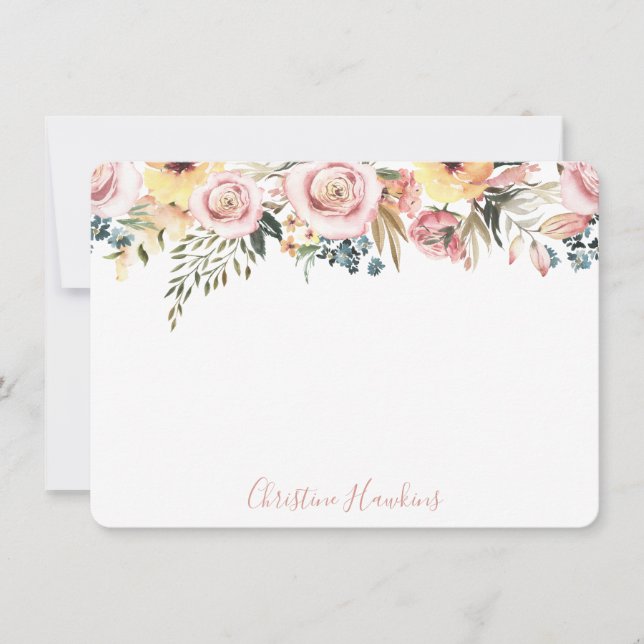 Personalised Blush Pink Modern Watercolor Floral Card (Front)