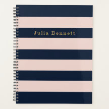 Personalised Blush Pink Navy Striped Custom Spiral