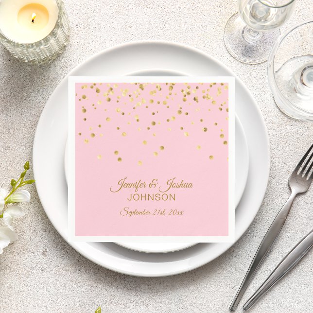 Personalised Blush Pink Rose Gold Confetti Wedding Napkin (Creator Uploaded)