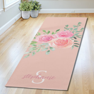 Personalised Blush Pink Roses Yoga Mat
