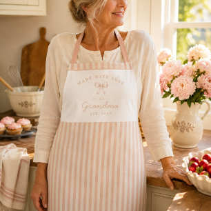 Personalised Blush Pink Stripe Grandma Love Made Apron