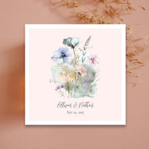 Personalised Blush Pink Watercolor Wedding Napkin