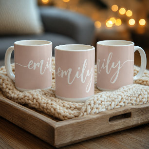 Personalised Blush Pink White Calligraphy Name Coffee Mug