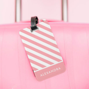 Personalised Blush Pink White Striped Bag Tag