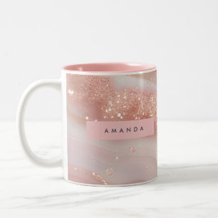 Personalised Blush Rose Gold Marble Sparkle Two-Tone Coffee Mug