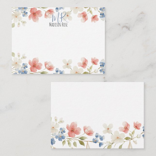 Personalised Blush Watercolour Floral Monogram Card (Front/Back)