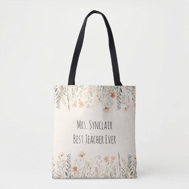 Personalised Blush Wildflower Teacher Thank You Tote Bag (Front)