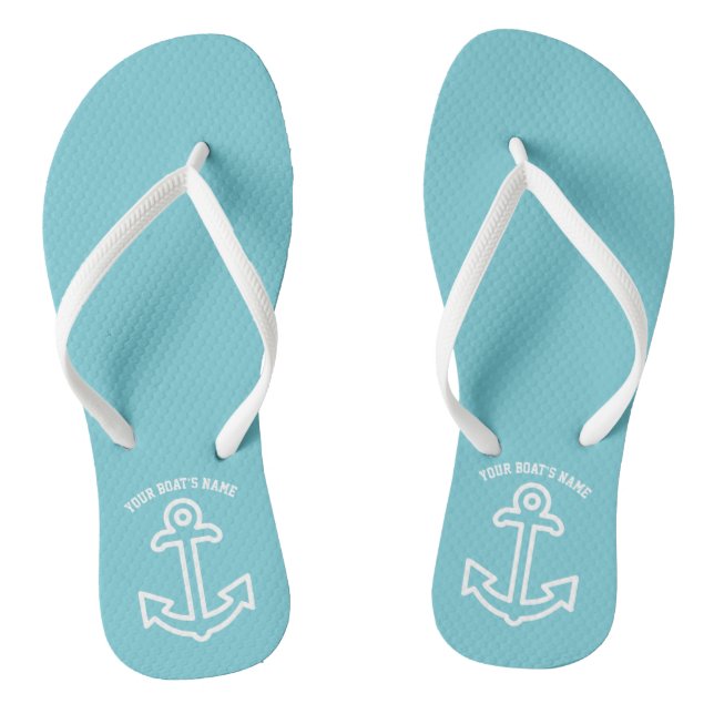 Personalised Boat Anchor Flip Flops Aqua Blue (Footbed)