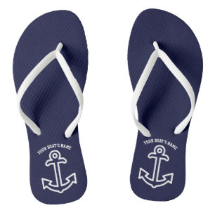 Personalised Boat Anchor Flip Flops Navy Blue