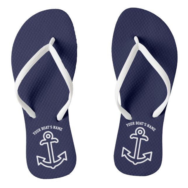 Personalised Boat Anchor Flip Flops Navy Blue (Footbed)