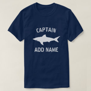 Personalised boat captain name shark logo t shirt