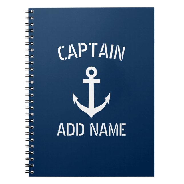 Personalised boat captain nautical anchor notebook (Front)