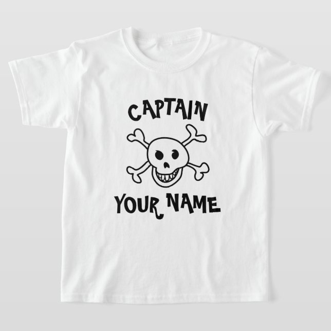 Personalised boat captain pirate t shirt for kids (Laydown)