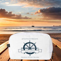 Personalised Boat Captain Vintage Nautical Wheel Dopp Kit