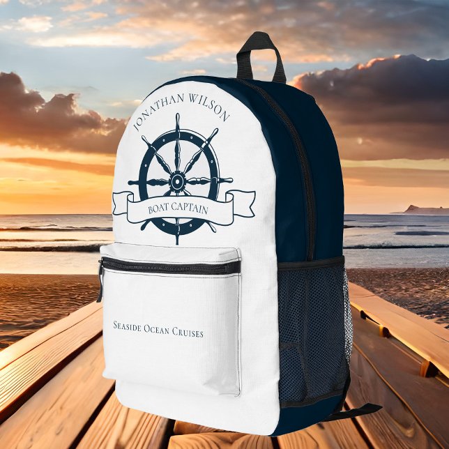 Personalised Boat Captain Vintage Nautical Wheel Printed Backpack (Creator Uploaded)