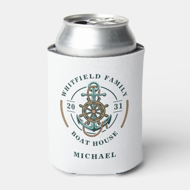 Personalised Boat House Anchor Boat Wheel Year Est Can Cooler (Can Front)