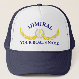 Personalised boat name anchor motif captains trucker hat