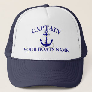 Personalised boat name nautical anchor captains trucker hat