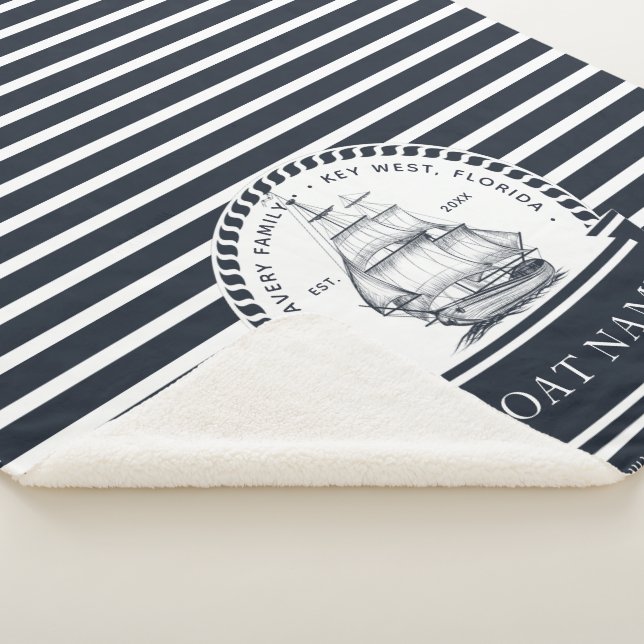 Personalised Boat Name Nautical Sherpa Blanket (3/4)