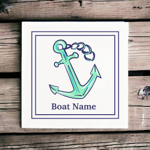 Personalised Boat Name Navy Green Anchor Nautical Napkin