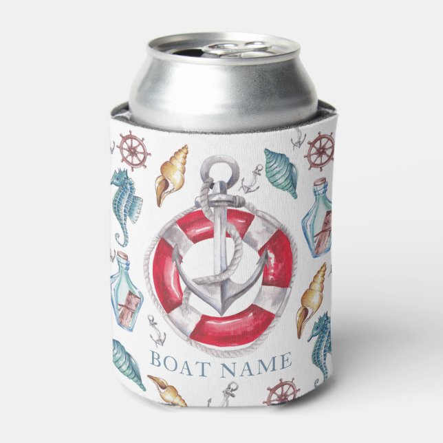 Personalised Boat Watercolor Nautical Can Cooler (Can Front)