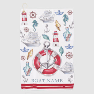 Personalised Boat Watercolor Nautical Golf Towel