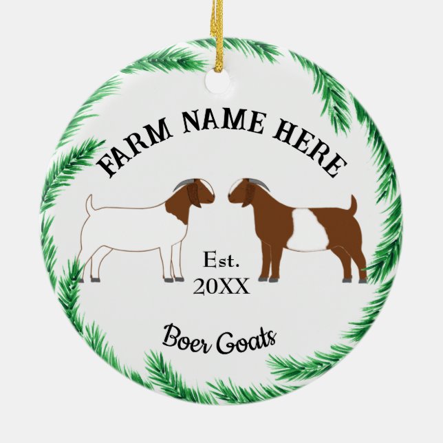 Personalised Boer Goat Farm Pine Wreath #2 Ceramic Ornament (Back)