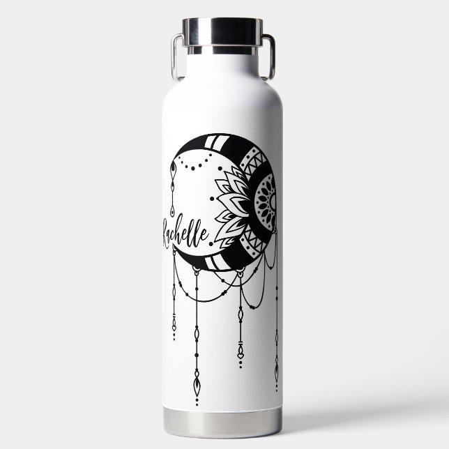 Personalised Bohemian Cresent Moon  Water Bottle (Front)