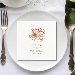 Personalised Bohemian Floral Terracotta Wedding Napkin