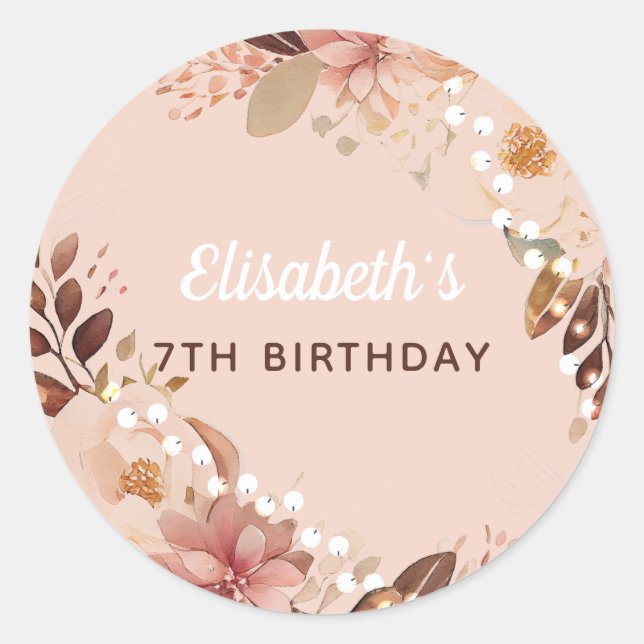 Personalised Bohemian Girl Birthday  Classic Round Sticker (Front)