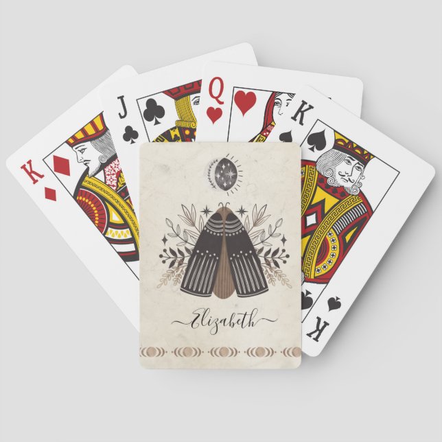 Personalised Bohemian Mystical Moth Butterfly Playing Cards (Back)