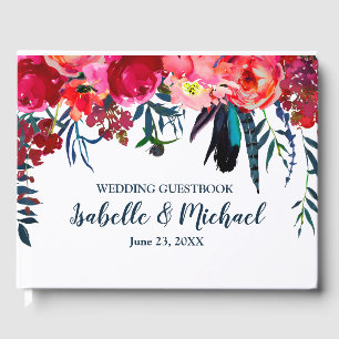 Personalised Bohemian Red Floral Wedding Guestbook