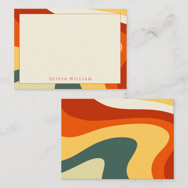 Personalised Boho 70s Groovy Waves Stationery Card (Front/Back)