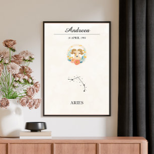 Personalised Boho Aries Zodiac Constellation Poster