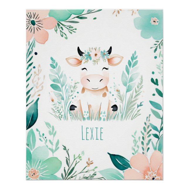 Personalised Boho Baby Poster - Calf Design (Front)