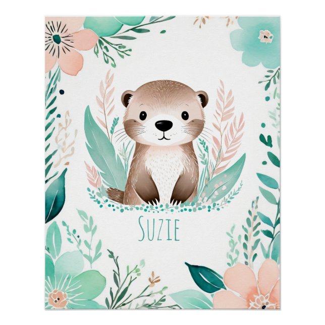Personalised Boho Baby Poster - Otter Design (Front)