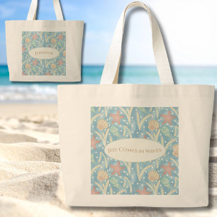 Personalised Boho Beach Tote Bag – Starfish Shells