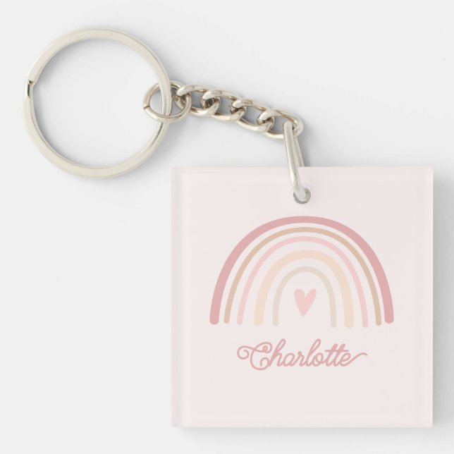 Personalised Boho Beige Blush Rainbow Key Ring (Front)