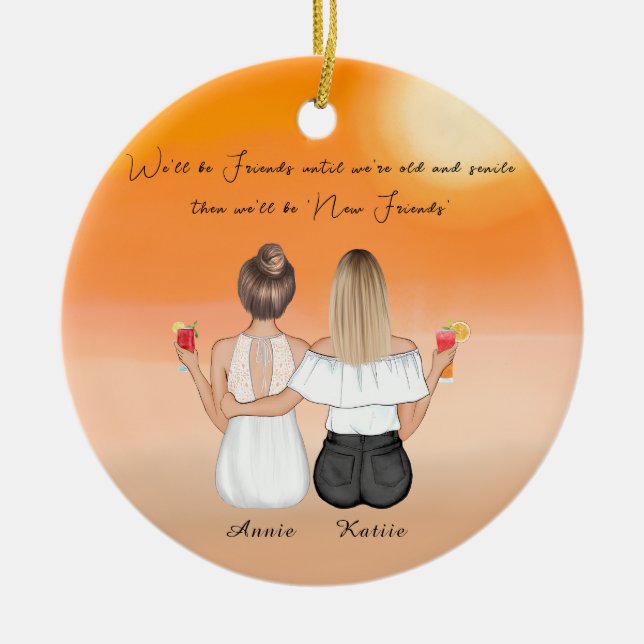 Personalised Boho Best Friend Gift Ceramic Ornament (Front)
