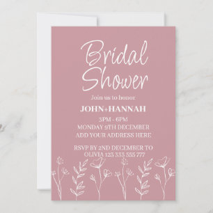 Personalised Boho Blush Pink Floral Bridal Shower  Invitation