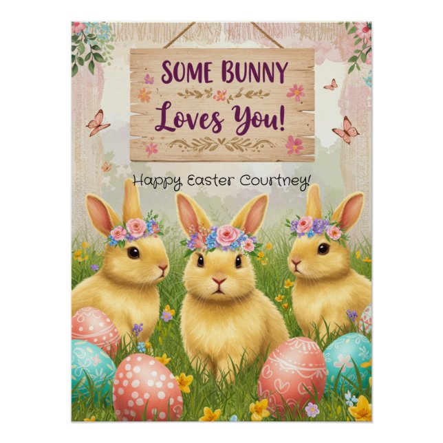Personalised Boho Bunny Easter Poster for Girls (Front)