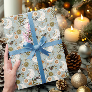 Personalised Boho Celestial Moon & Stars Pattern Wrapping Paper
