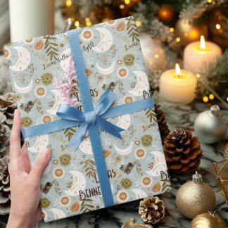 Personalised Boho Celestial Moon & Stars Pattern Wrapping Paper