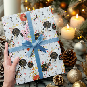 Personalised Boho Chic Christmas Celestial Pattern Wrapping Paper