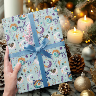 Personalised Boho Chic Gift Wrap with Light Blue