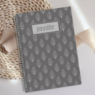 Personalised Boho Dark Grey Leaf Journal 