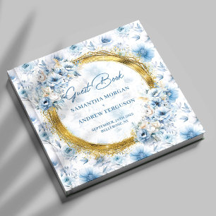 Personalised Boho Dusty Blue Gold Glitter Wedding Guest Book