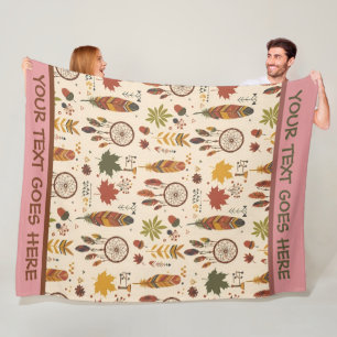 Personalised Boho Fall Dreamcatcher & Leaves Fleece Blanket